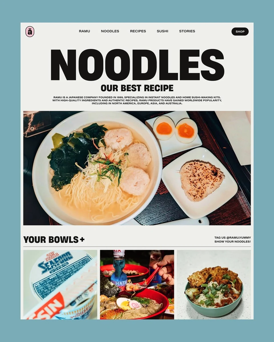 Estudo de referência Noodles: página no estilo vibrante · gastronomia