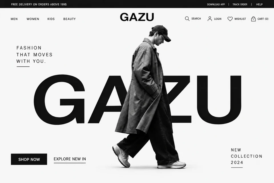 Estudo de referência Gazu: página no estilo editorial · moda